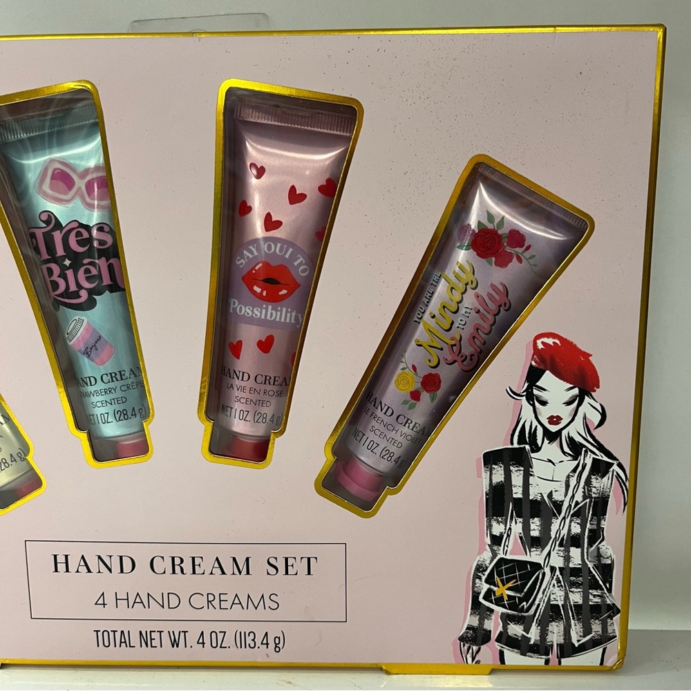Emily in Paris Gift Set 4 Hand Creams Vanilla Strawberry Rose French Violet Trav - Picture 4 of 9